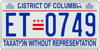 DC license plate ET0749