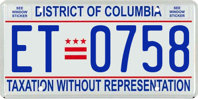 DC license plate ET0758