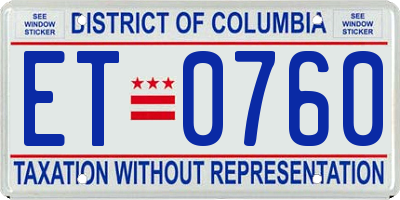 DC license plate ET0760