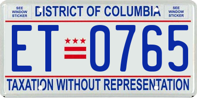 DC license plate ET0765