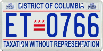 DC license plate ET0766