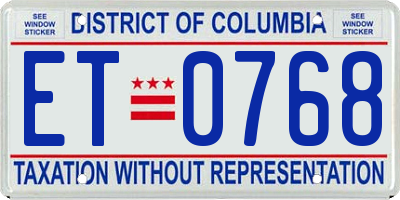 DC license plate ET0768