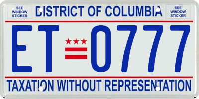 DC license plate ET0777