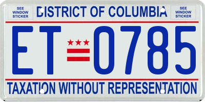 DC license plate ET0785