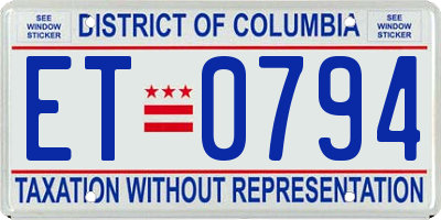 DC license plate ET0794
