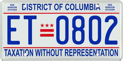 DC license plate ET0802