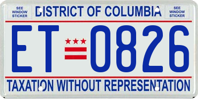 DC license plate ET0826