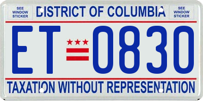 DC license plate ET0830