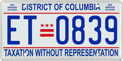 DC license plate ET0839