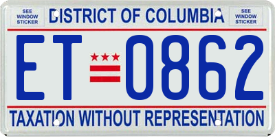 DC license plate ET0862