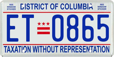 DC license plate ET0865
