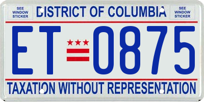 DC license plate ET0875