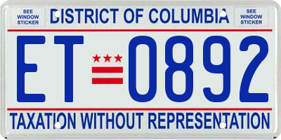 DC license plate ET0892