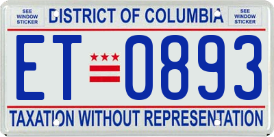 DC license plate ET0893