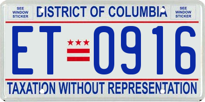 DC license plate ET0916