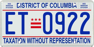 DC license plate ET0922