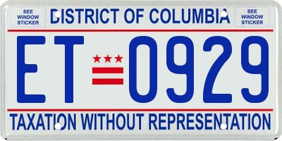 DC license plate ET0929