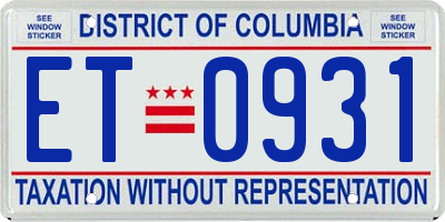 DC license plate ET0931