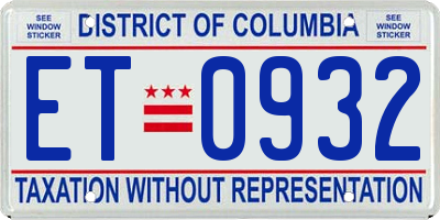 DC license plate ET0932