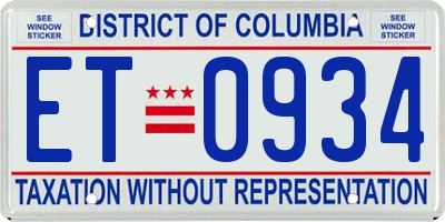 DC license plate ET0934