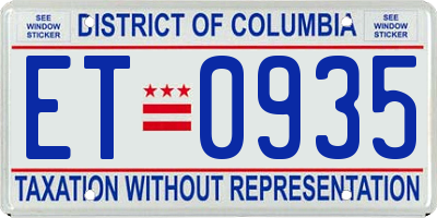 DC license plate ET0935