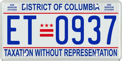 DC license plate ET0937