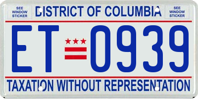DC license plate ET0939