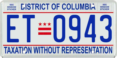 DC license plate ET0943