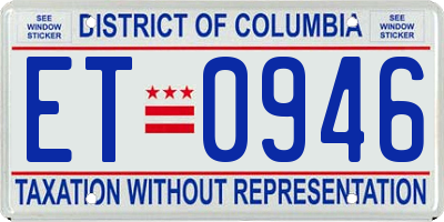 DC license plate ET0946