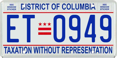 DC license plate ET0949