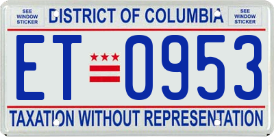 DC license plate ET0953