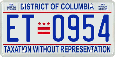 DC license plate ET0954