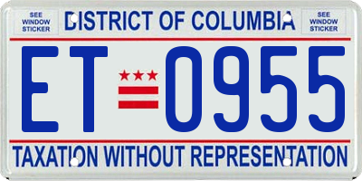 DC license plate ET0955