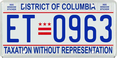 DC license plate ET0963