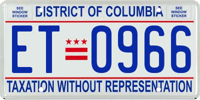 DC license plate ET0966