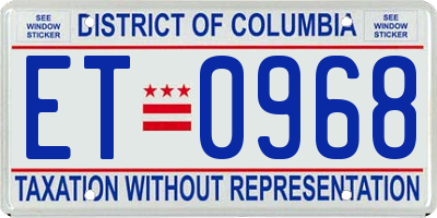 DC license plate ET0968