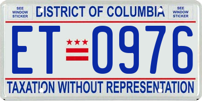 DC license plate ET0976