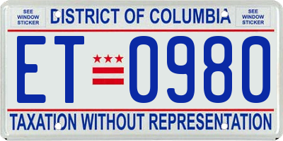 DC license plate ET0980