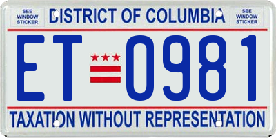DC license plate ET0981