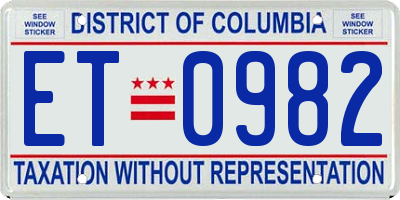 DC license plate ET0982
