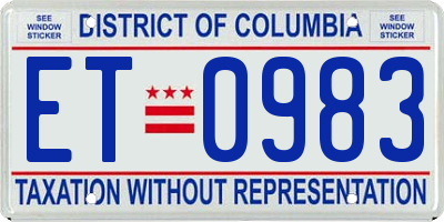 DC license plate ET0983
