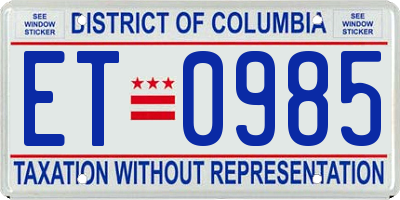 DC license plate ET0985
