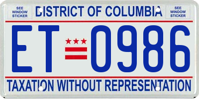 DC license plate ET0986