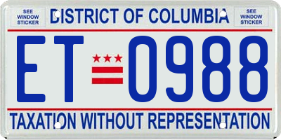 DC license plate ET0988