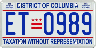 DC license plate ET0989