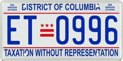 DC license plate ET0996