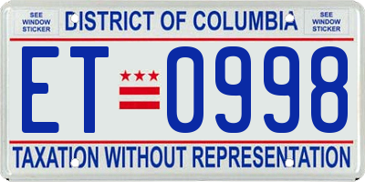 DC license plate ET0998
