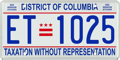 DC license plate ET1025