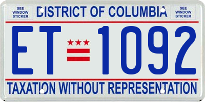 DC license plate ET1092