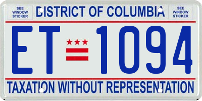 DC license plate ET1094